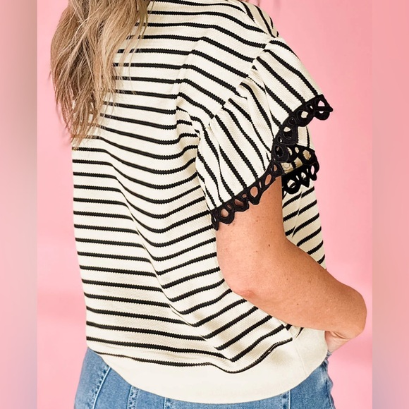 Striped Ruffle Sleeve Top - Picture 2 of 7